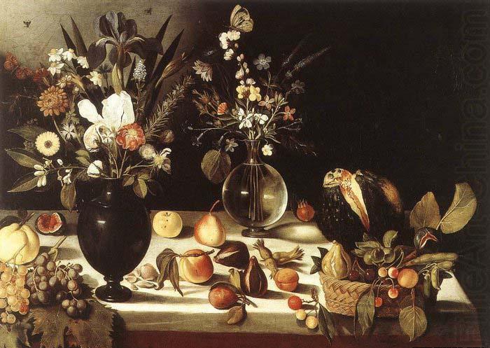 A Table Laden with Flowers and Fruit, unknow artist